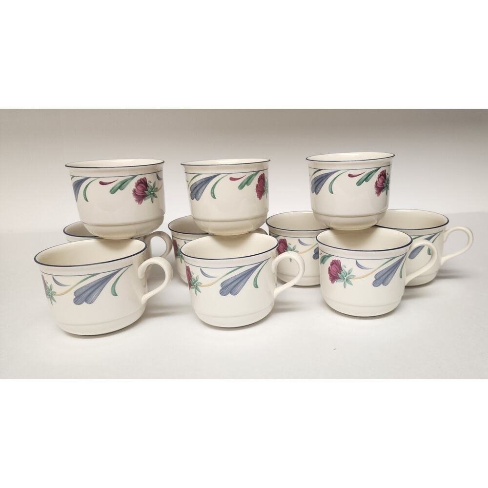 Lenox Chinastone Poppies on Blue Flat Coffee Cups Lot of 11